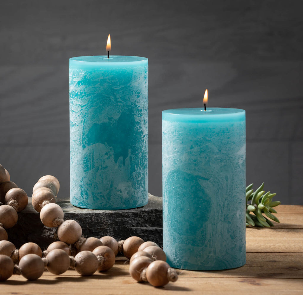 Sea Glass Timber Pillar Candle