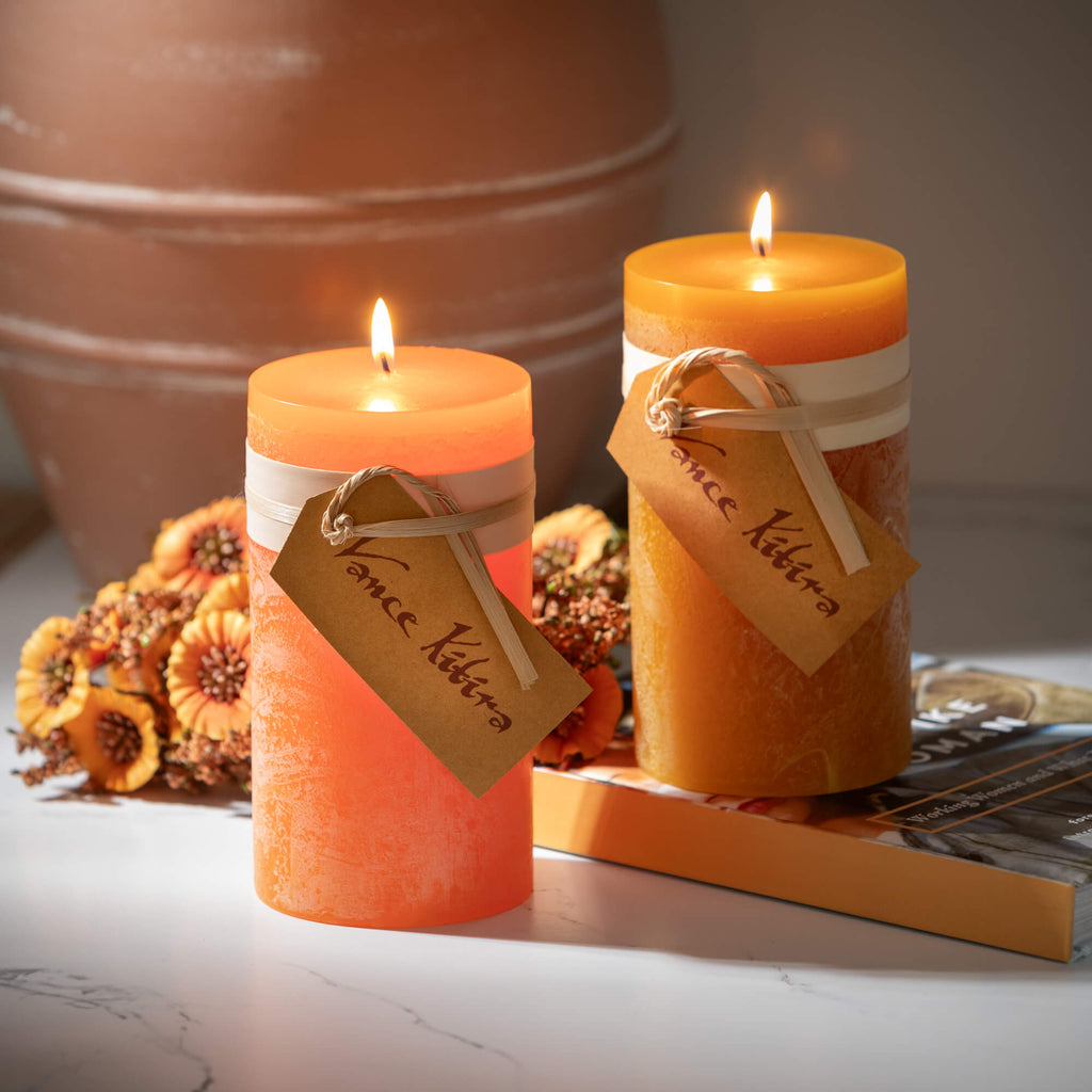 Orange Timber Pillar Candle   