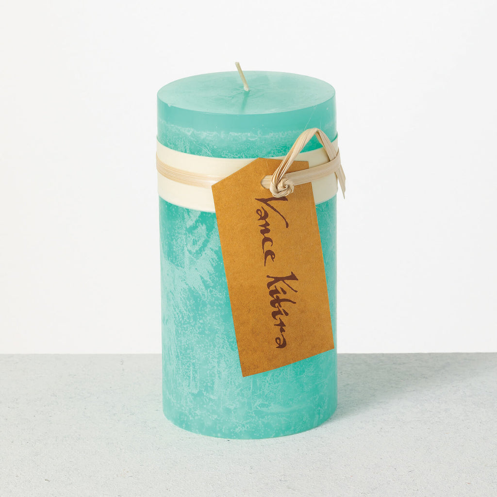 Turquoise Timber Pillar Candle