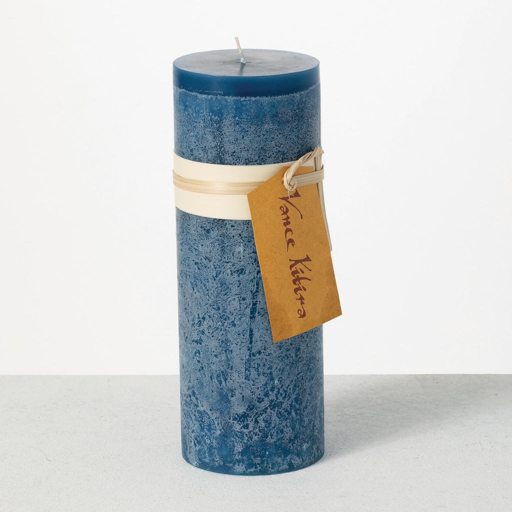 Blue Timber Pillar Candle     