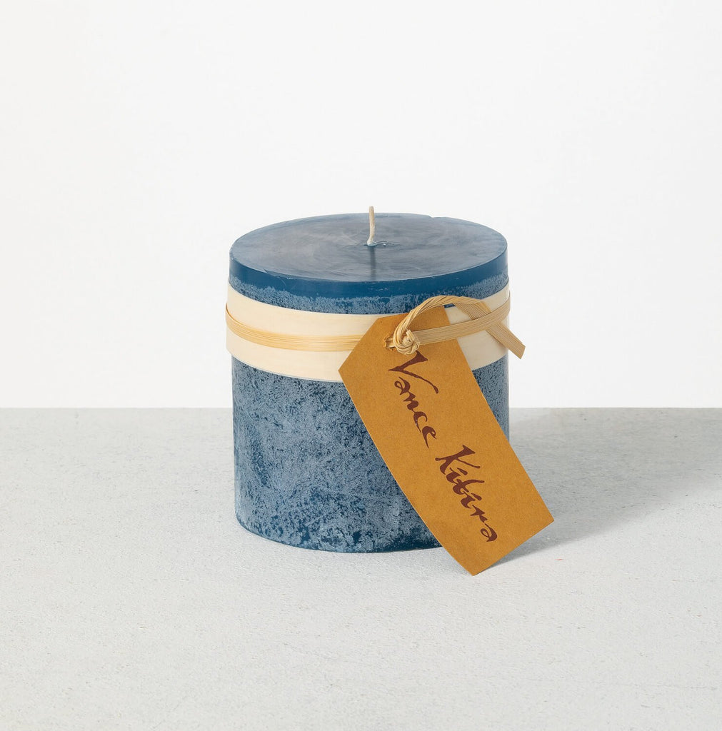 Blue Timber Pillar Candle     