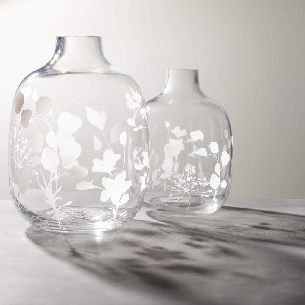 Etched Clear Glass Vase Set 2 