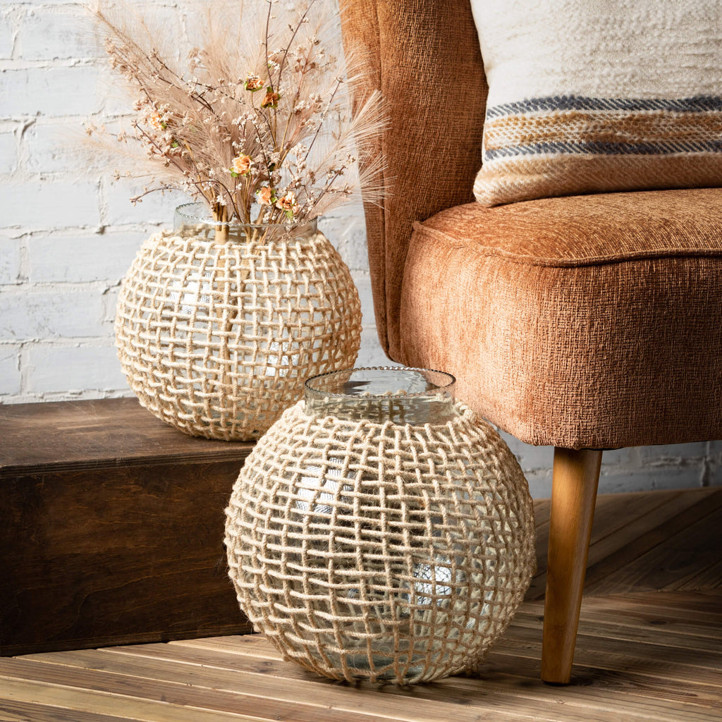 Woven Rattan Glass Sphere Set 