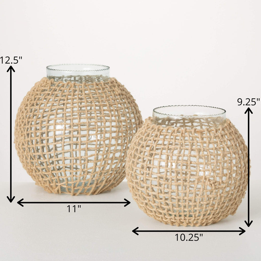 Woven Rattan Glass Sphere Set 