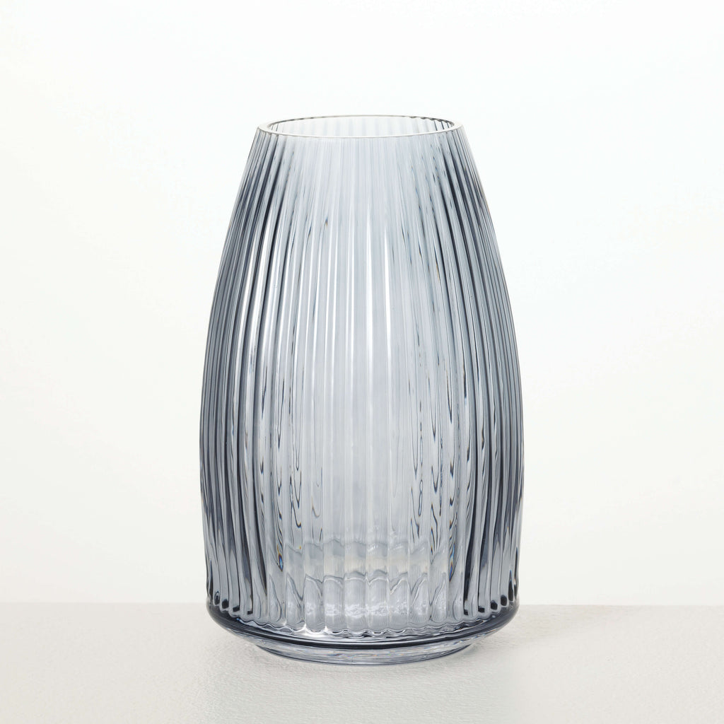 Ribbed Blue Gray Glass Vase   