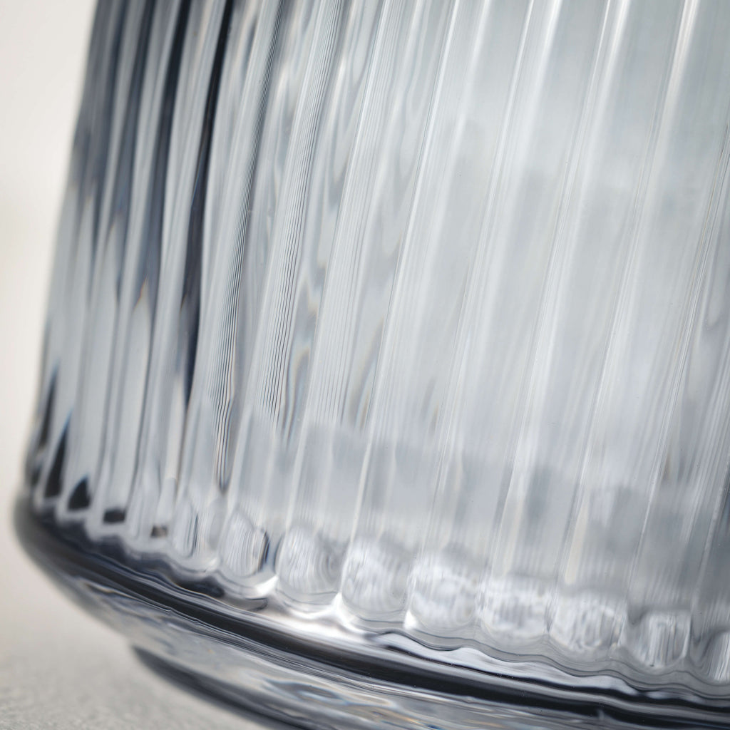 Ribbed Blue Gray Glass Vase   