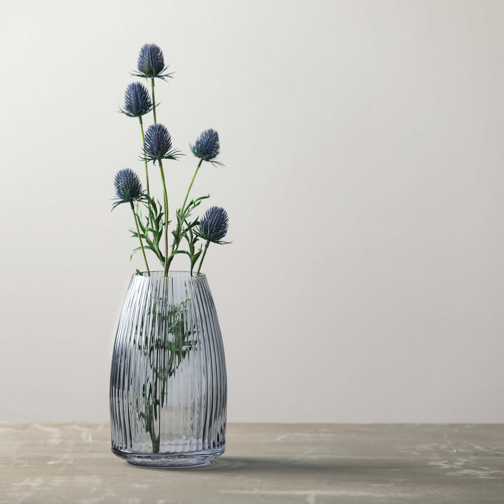 Ribbed Blue Gray Glass Vase   