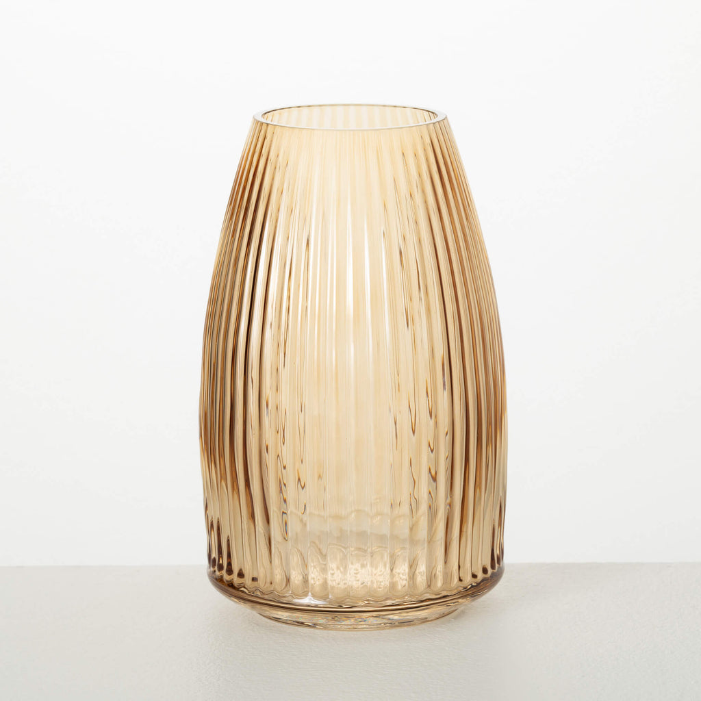 Ribbed Amber Glass Vase       