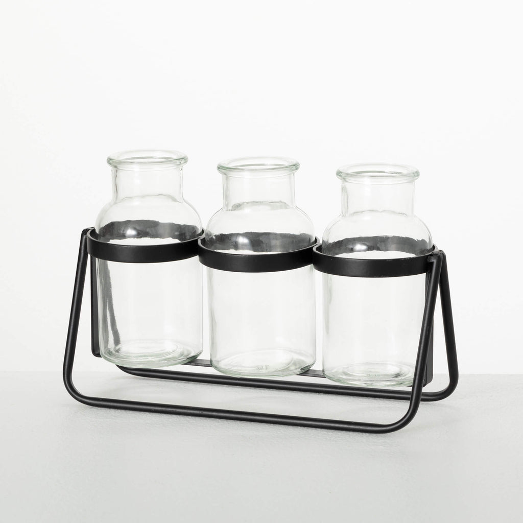 Bottle Vase Trio On Metal Base