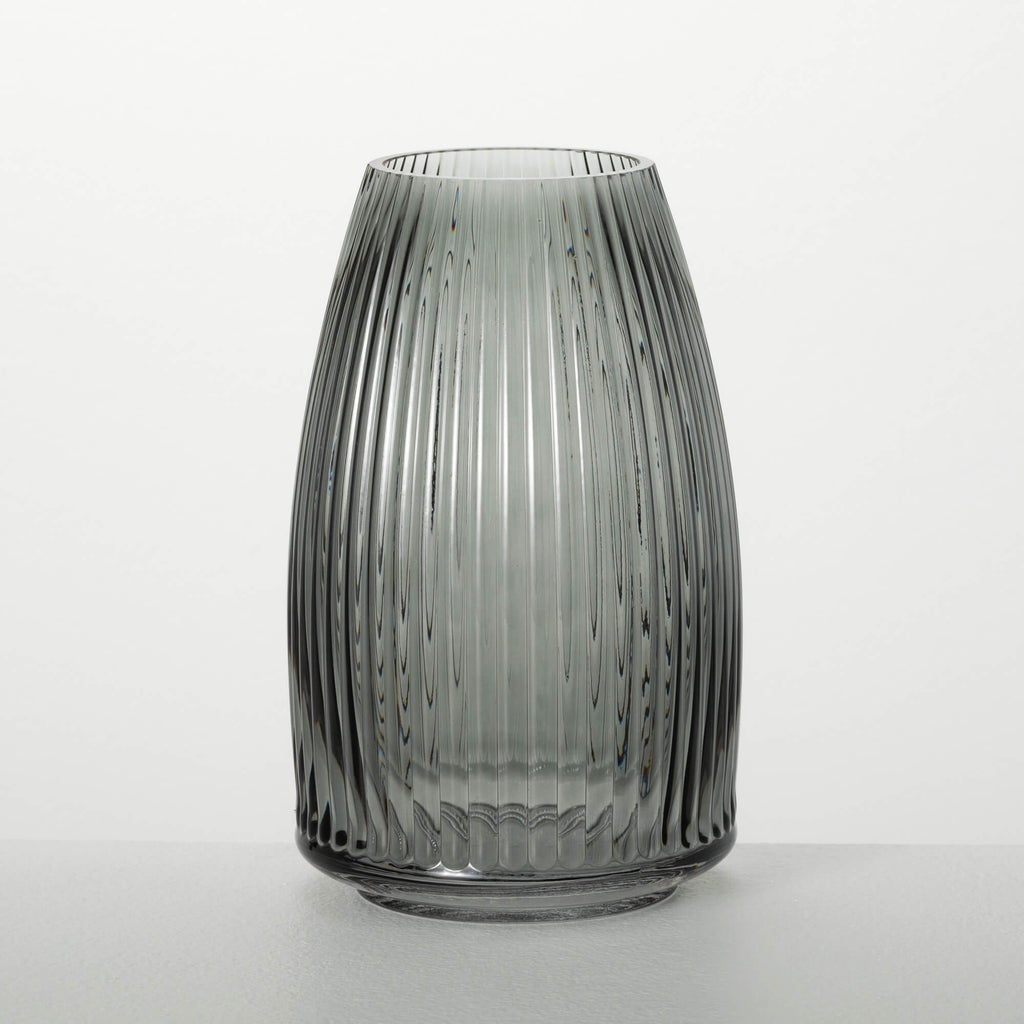 Ribbed Black Vase             