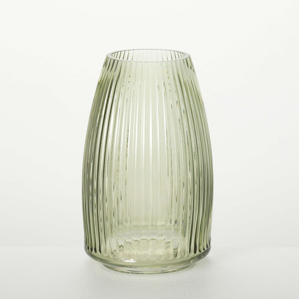 Ribbed Green Glass Vase       