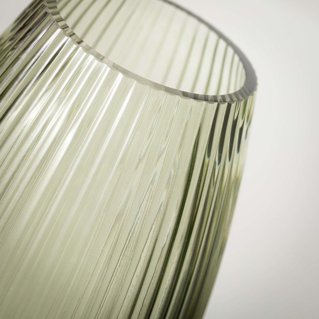 Ribbed Green Glass Vase       