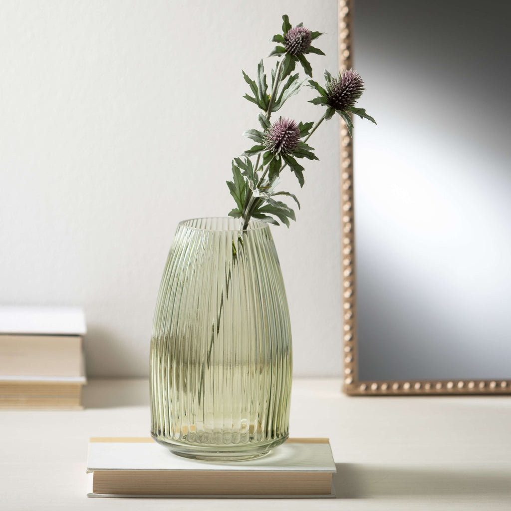 Ribbed Green Glass Vase       