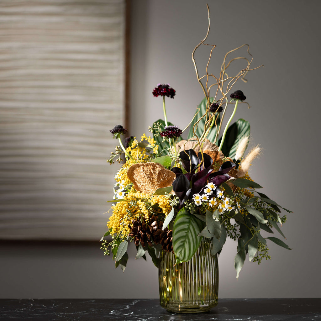 Ribbed Green Glass Vase       