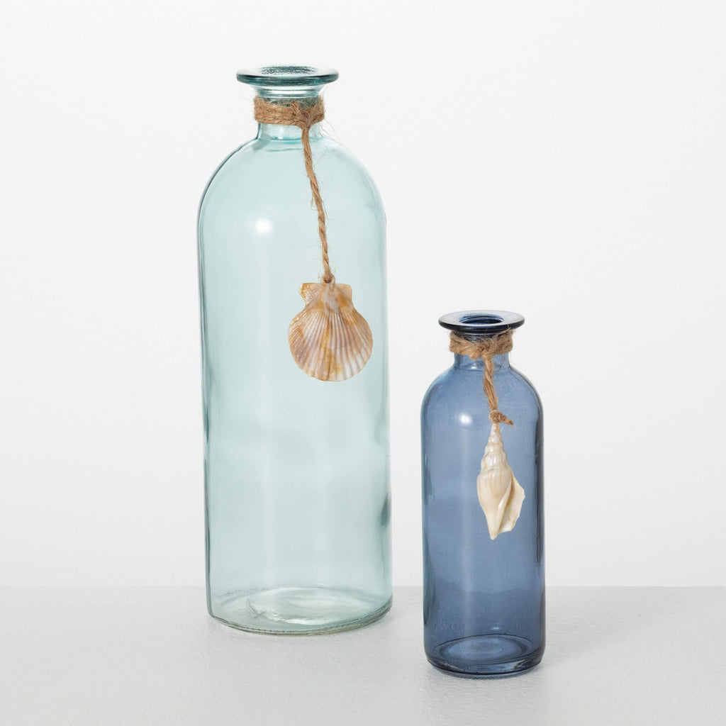 Sea-Blue Bottle Vase Set Of 2 