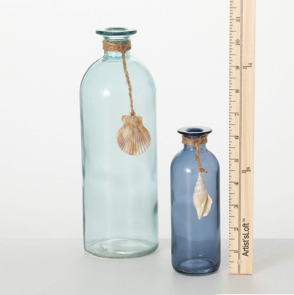 Sea-Blue Bottle Vase Set Of 2 