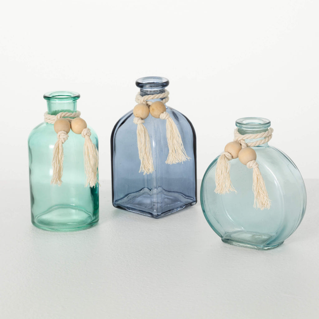 Sea-Blue Glass Bud Vase Trio  