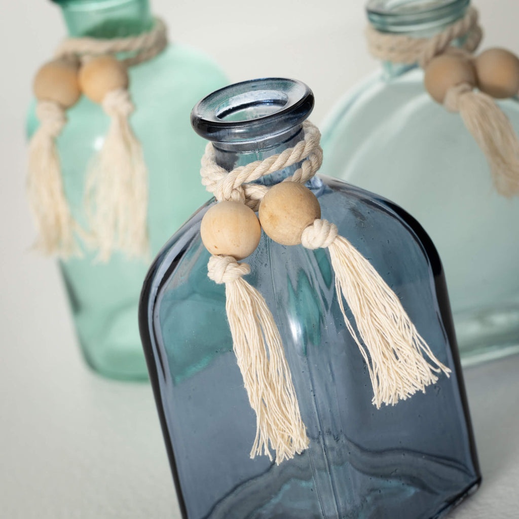 Sea-Blue Glass Bud Vase Trio  