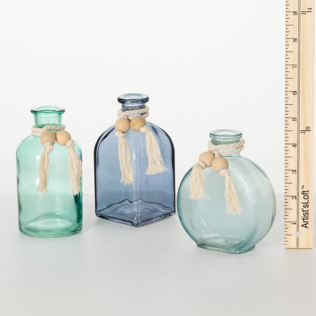 Sea-Blue Glass Bud Vase Trio  