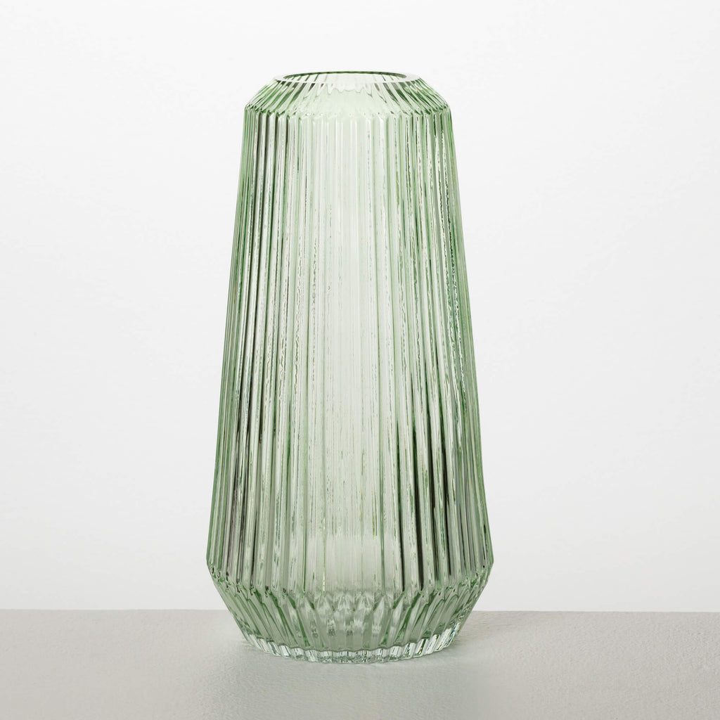 Green Ribbed Glass Vase       