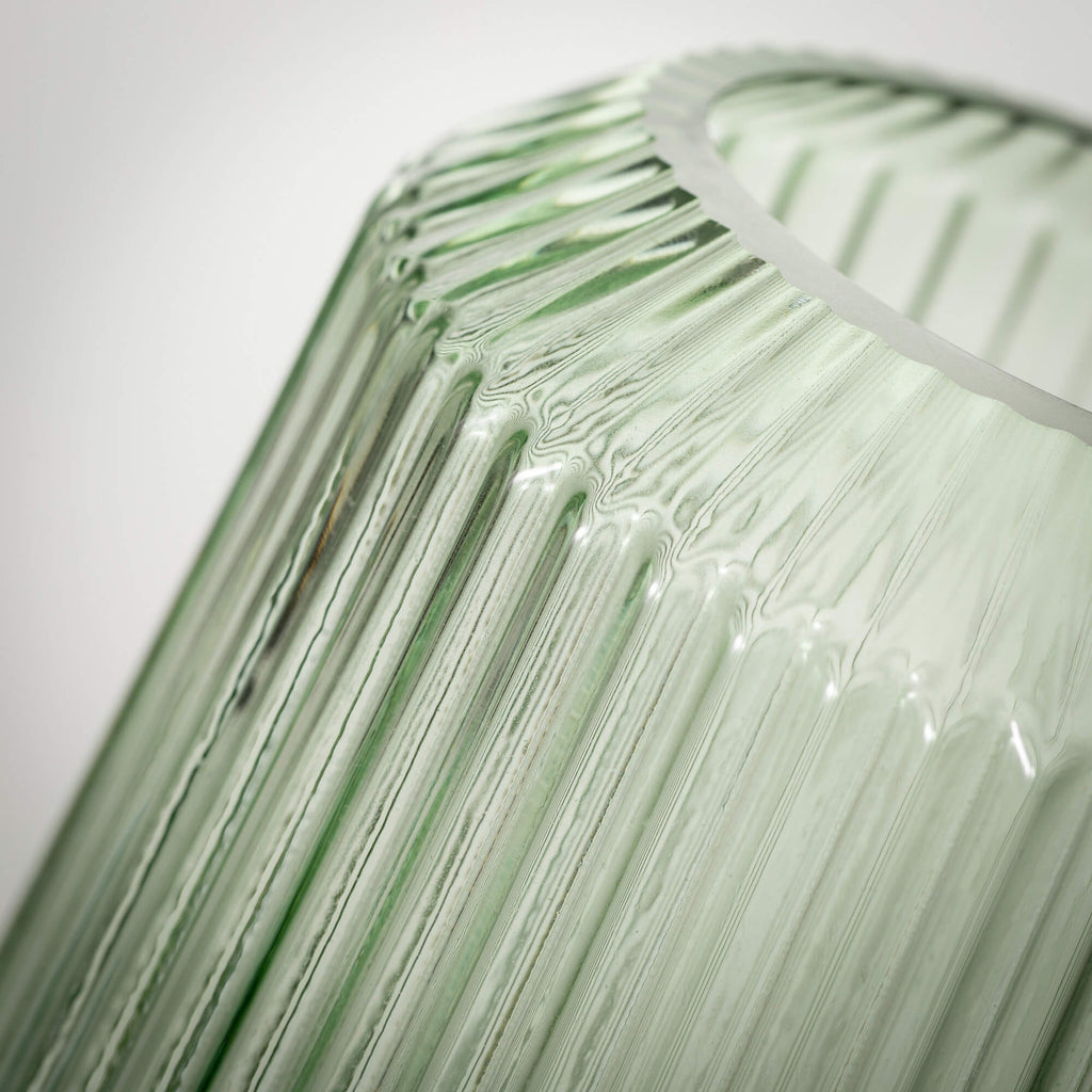 Green Ribbed Glass Vase       