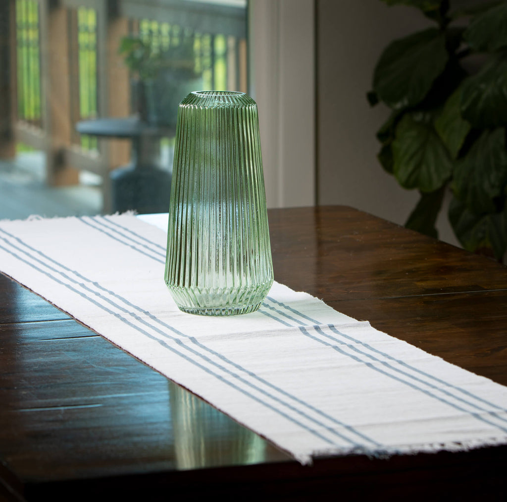 Green Ribbed Glass Vase       