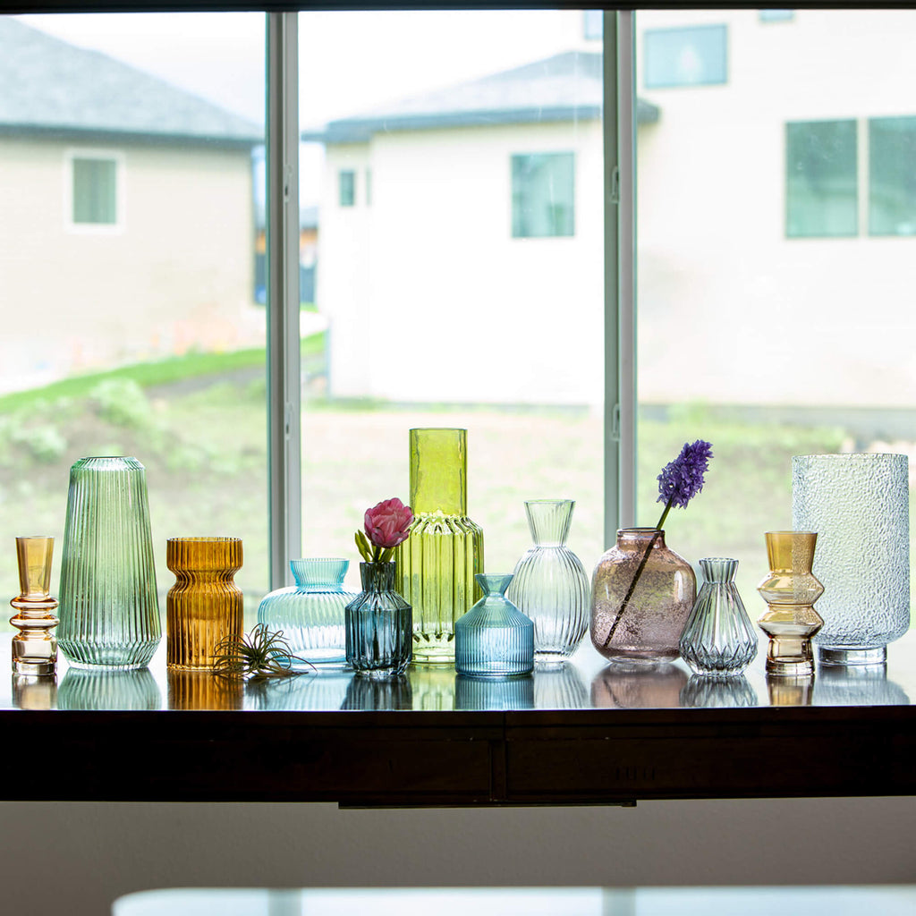 Green Ribbed Glass Vase       