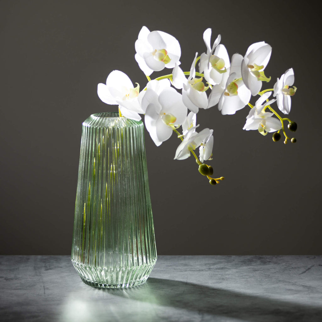 Green Ribbed Glass Vase       