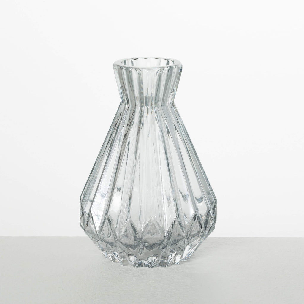 Gray Ribbed Glass Vase        