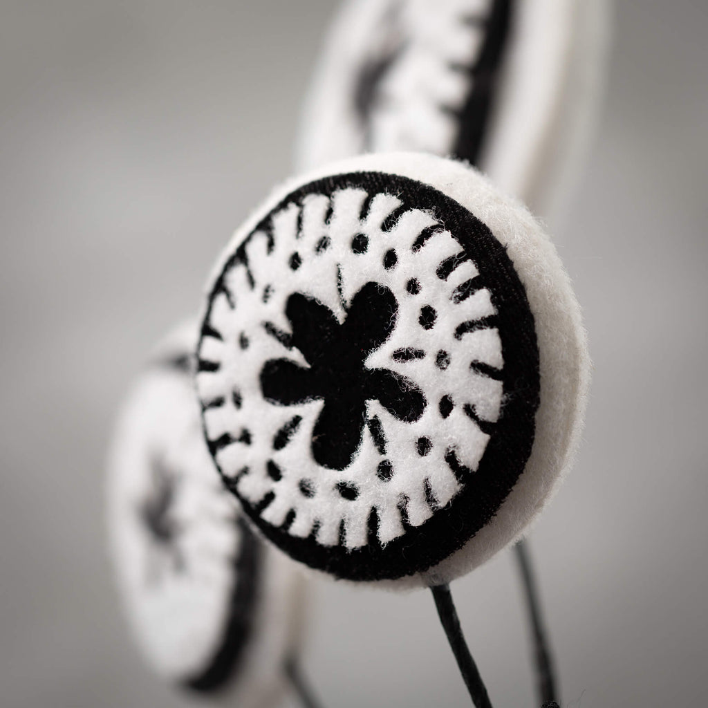 B&W Floral Print Felt Stem    