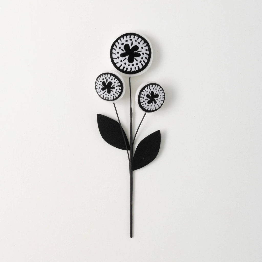 B&W Floral Print Felt Stem    