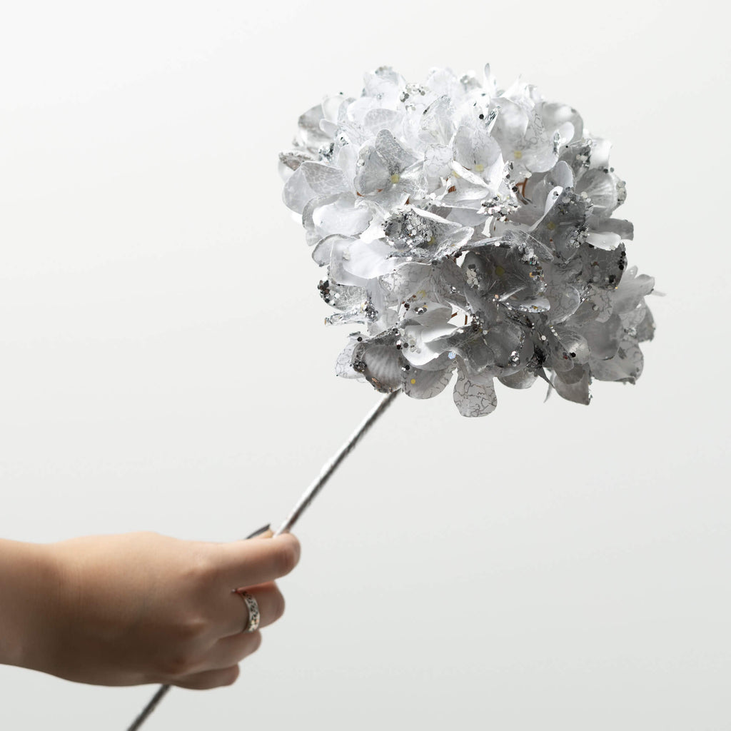 Metallic Silver Hydrangea Stem