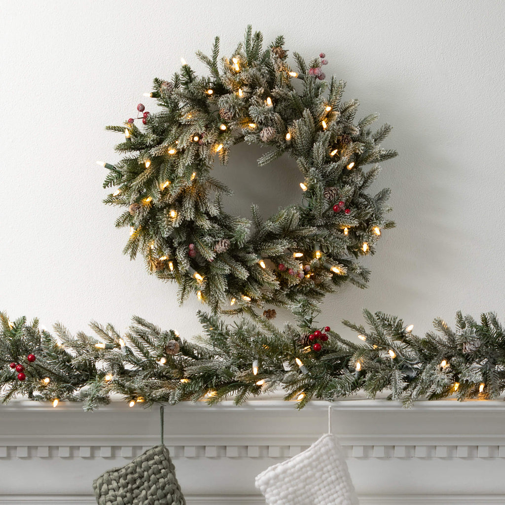 Long Lit Frosted Pine Garland 