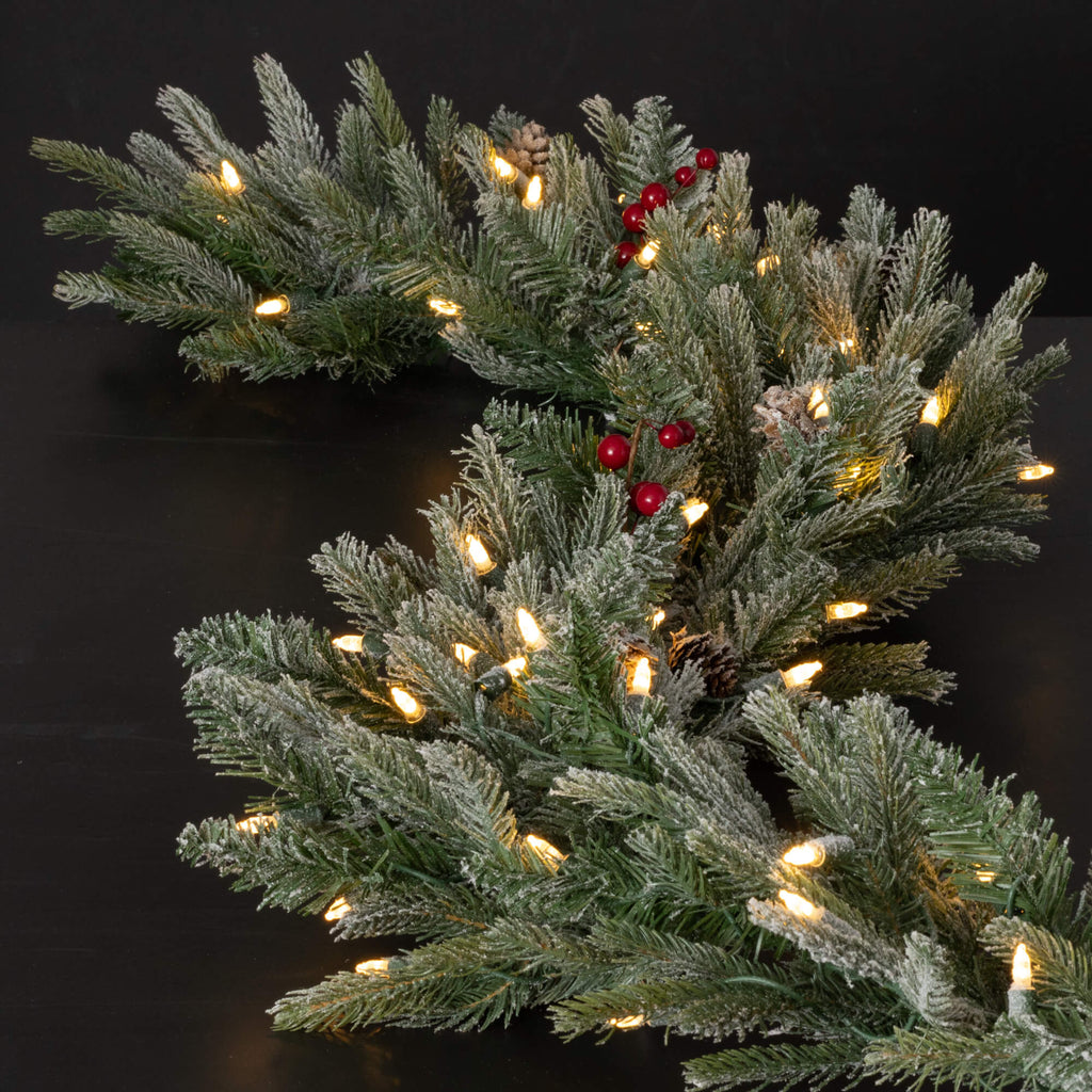 Long Lit Frosted Pine Garland 