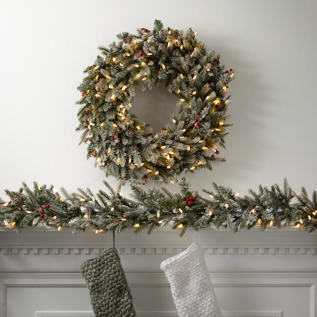 Long Lit Frosted Pine Garland 