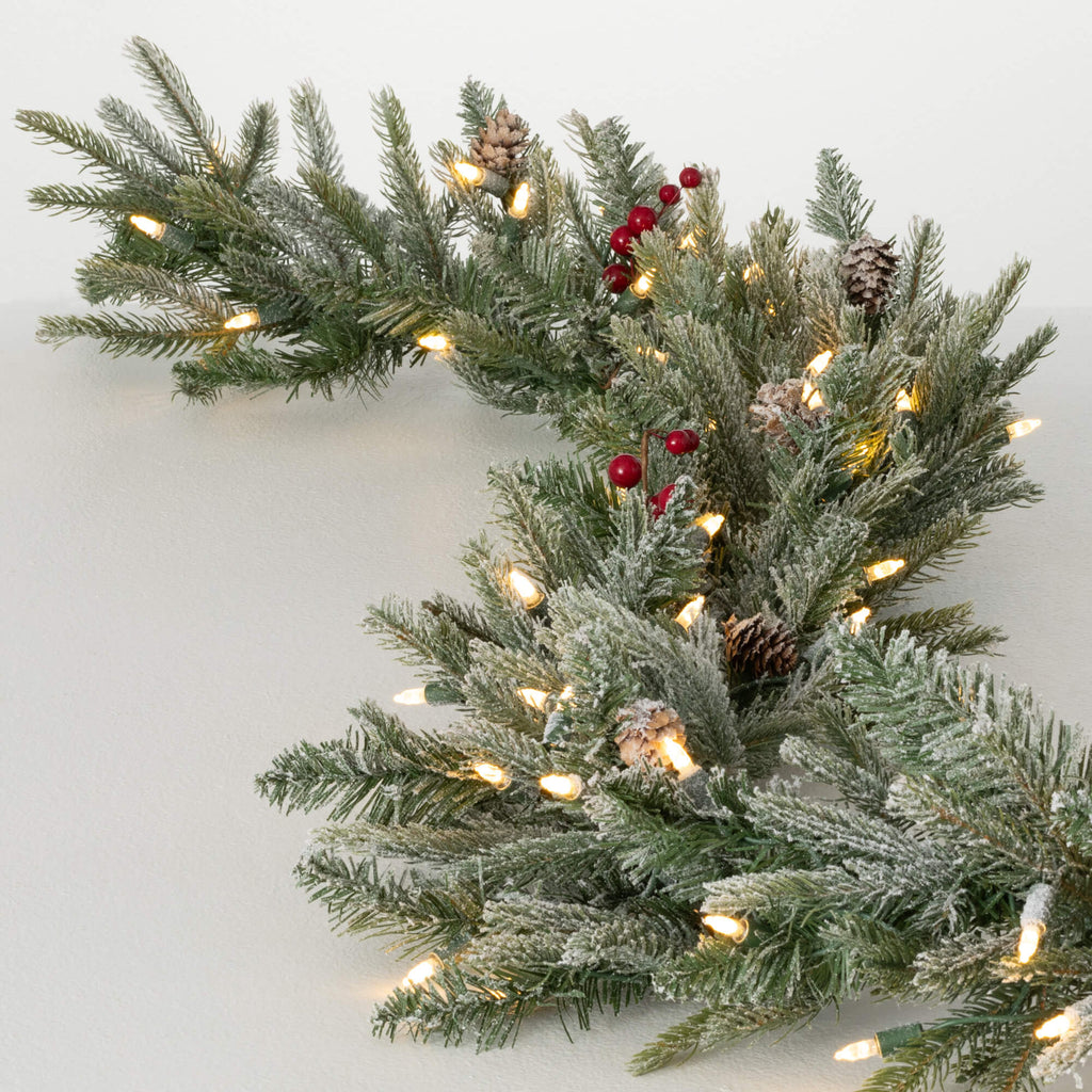 Long Lit Frosted Pine Garland 