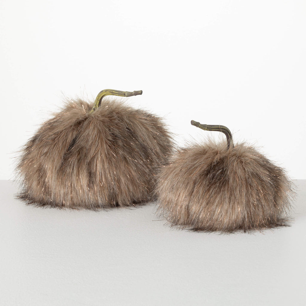 Plush Fur Pumpkin Set Of 2    