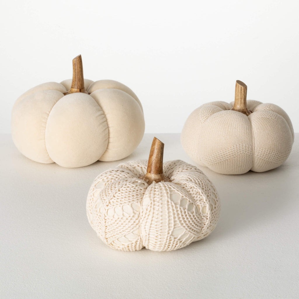 Boho Cream Plush Pumpkin Trio 