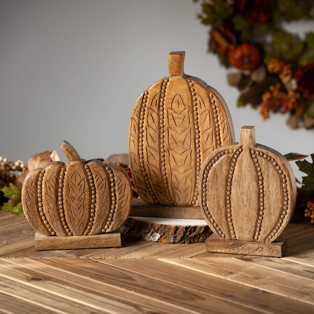 Rustic Wooden Pumpkin Trio    