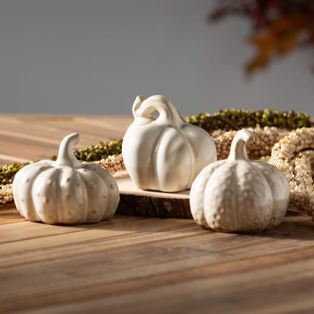 Stoneware Cream Pumpkin Trio  