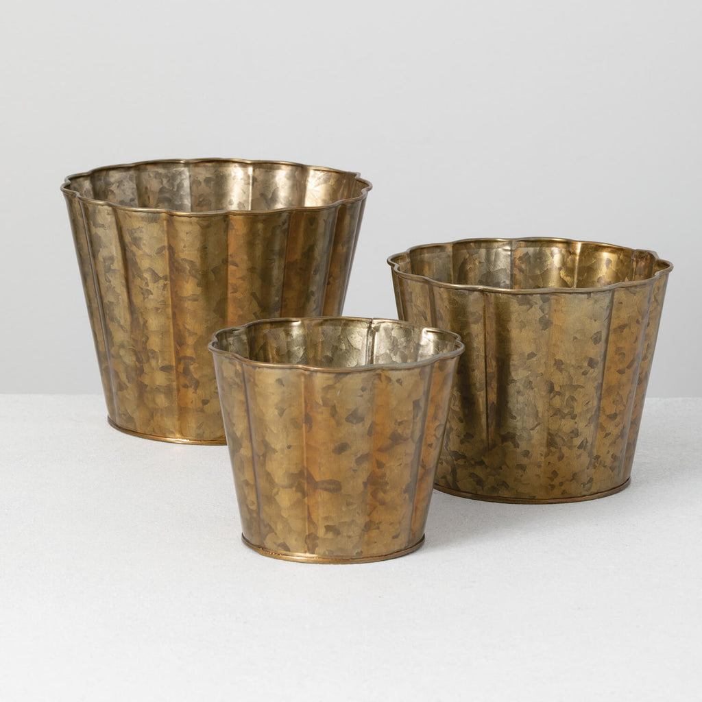 Scalloped Metal Pot Set Of 3  