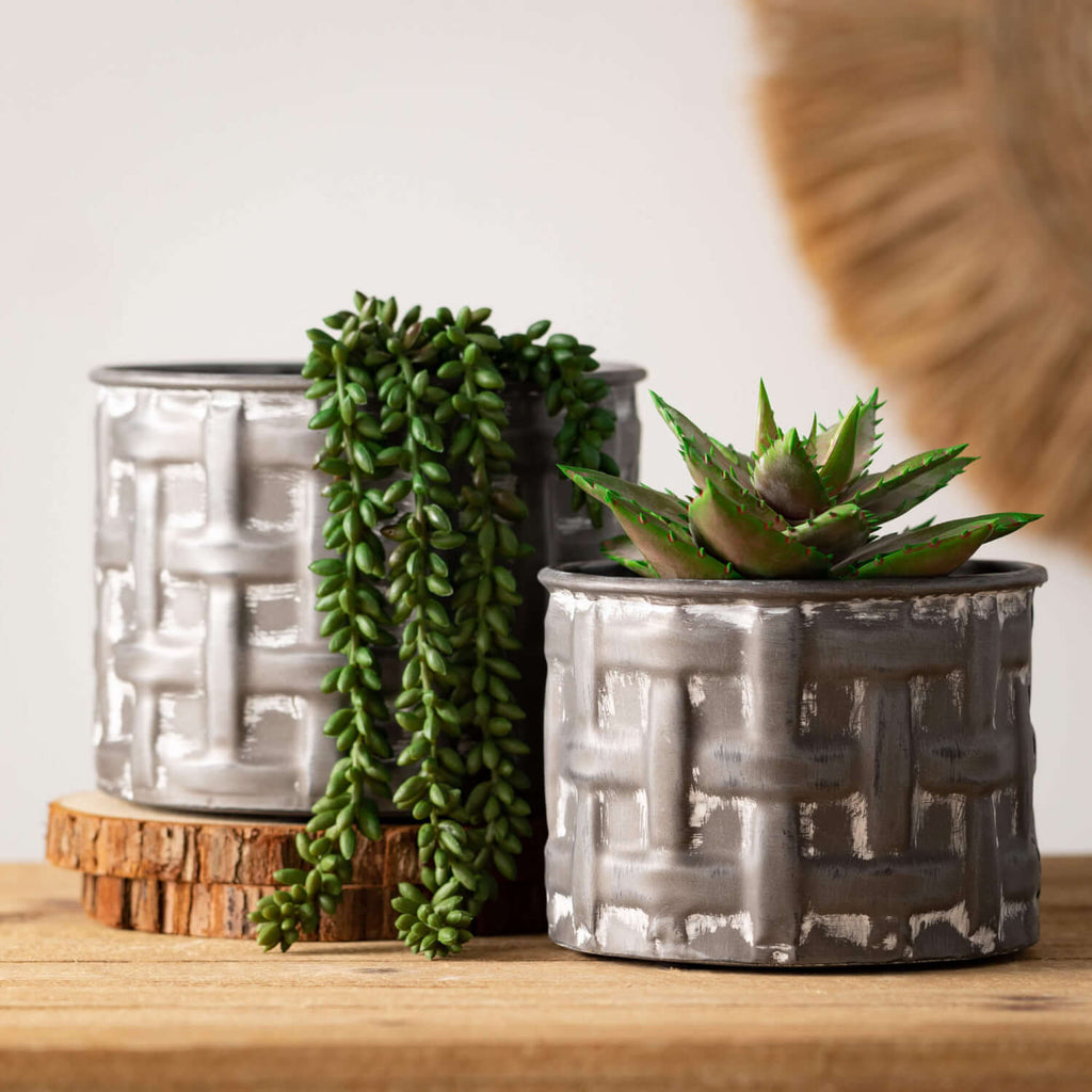 Square Debossed Metal Planters