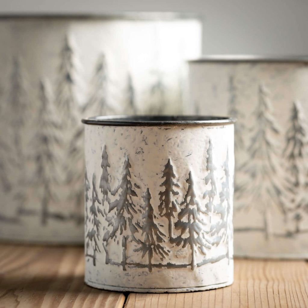 Weathered Metal Tree Planters 