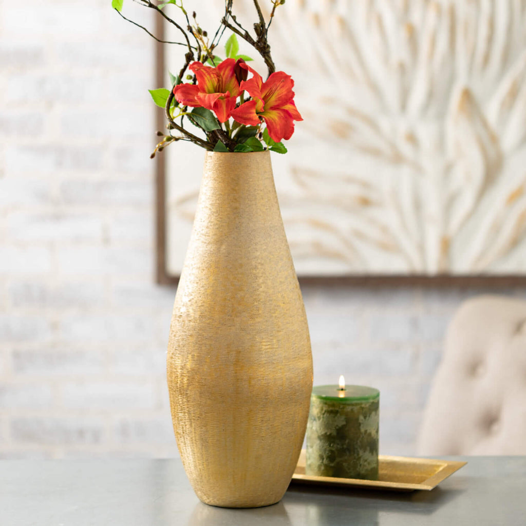 Lustrous Brushed Gold Vase Set