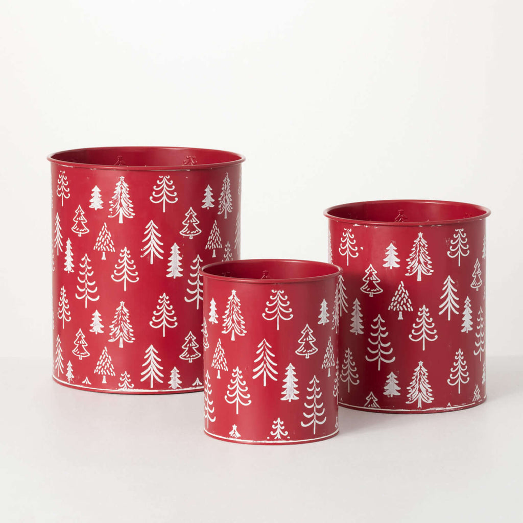 Red Tree Motif Planter Set 3  