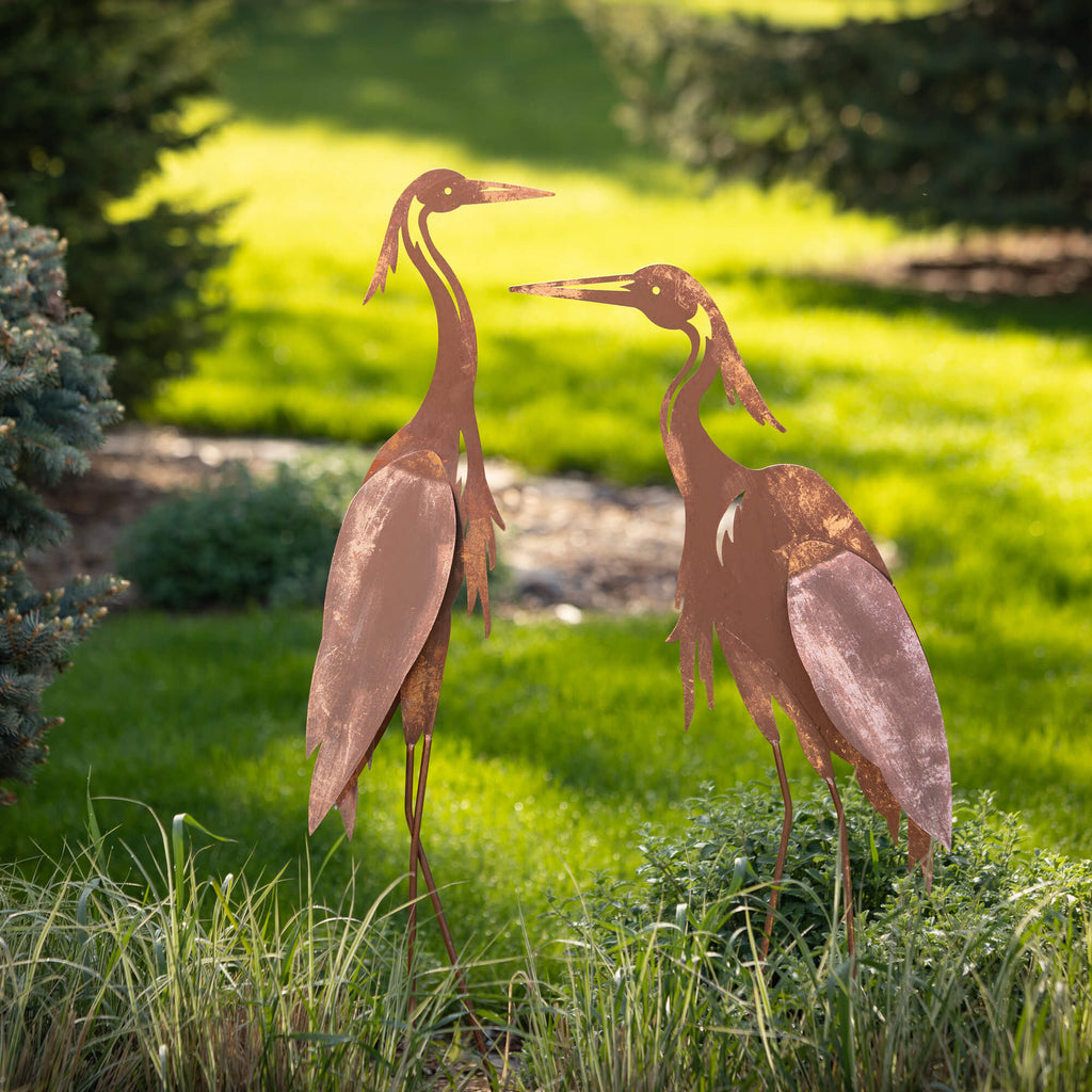 Copper Crane Garden Statues   