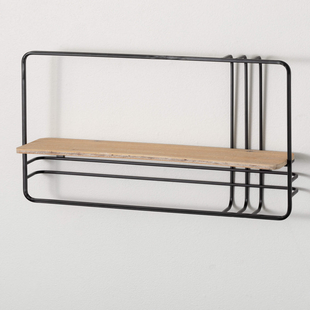 Metal-Framed Wood Wall Shelf  