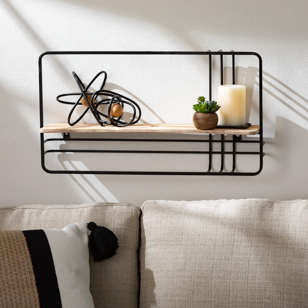 Metal-Framed Wood Wall Shelf  