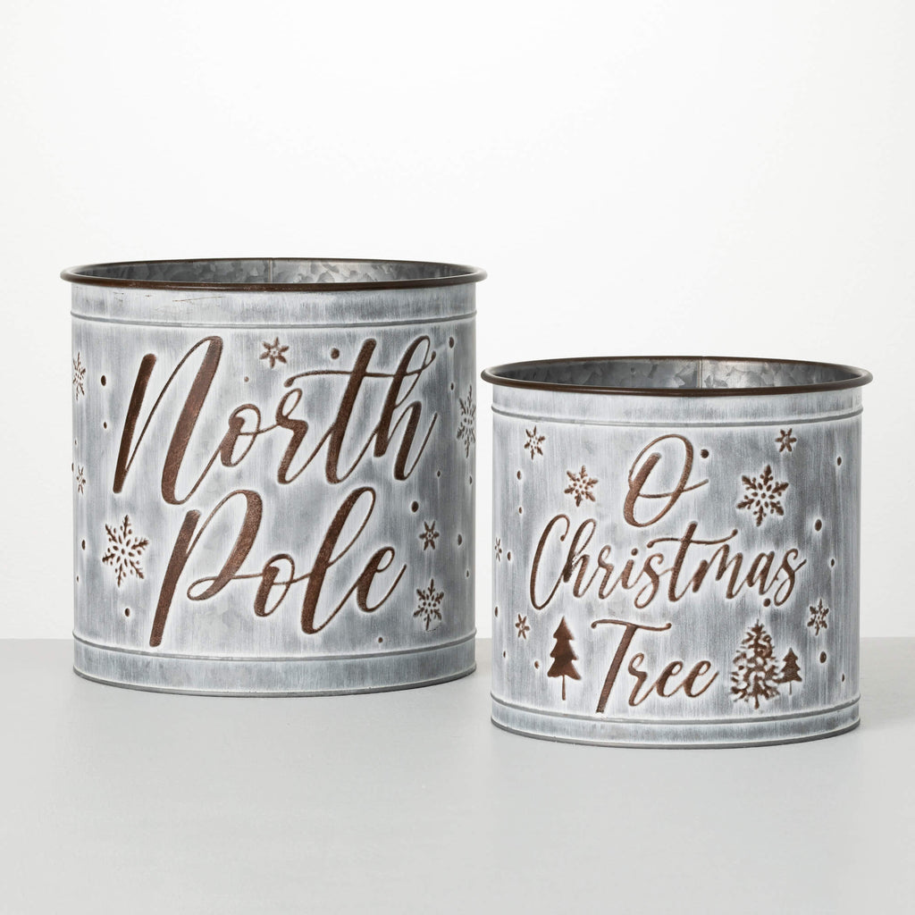 Metal Christmas Planter Set 2 