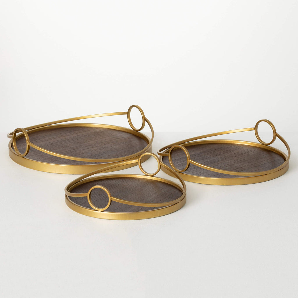 Round Gold Metal Tray Trio    